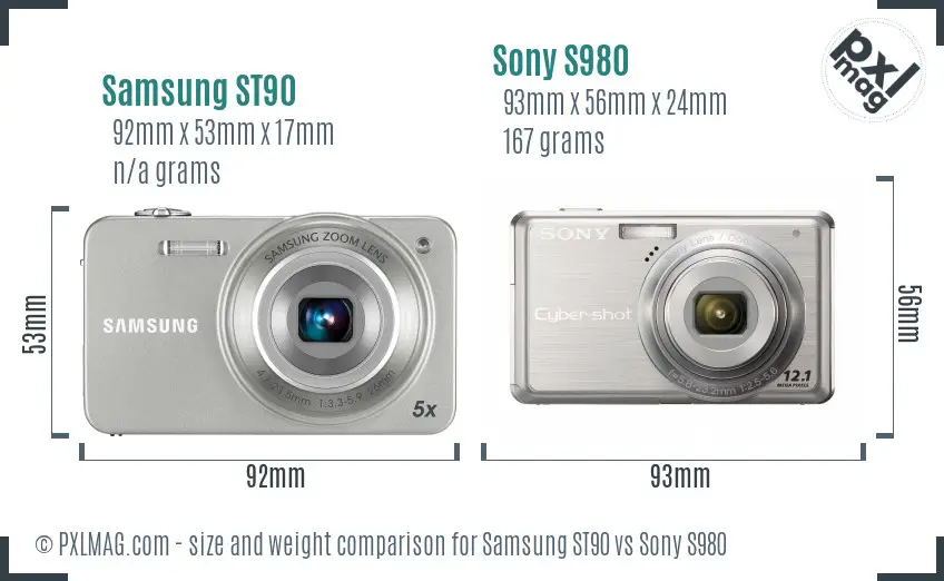 Samsung ST90 vs Sony S980 size comparison Samsung ST90 vs Sony S980 size comparison