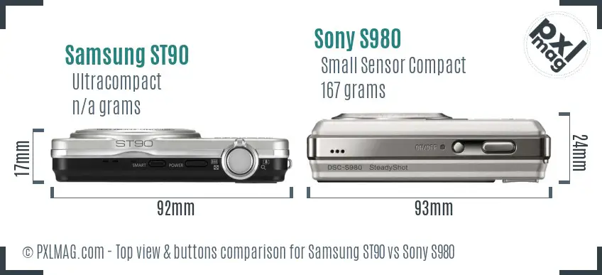 Samsung ST90 vs Sony S980 top view buttons comparison Samsung ST90 vs Sony S980 top view buttons comparison