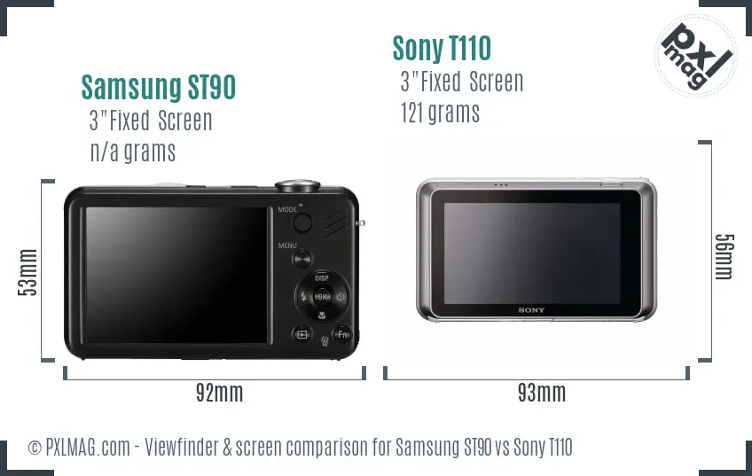 Samsung ST90 vs Sony T110 Screen and Viewfinder comparison