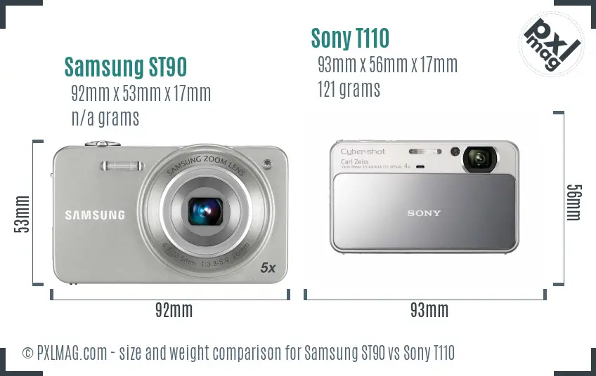 Samsung ST90 vs Sony T110 size comparison