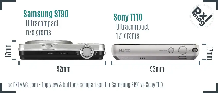 Samsung ST90 vs Sony T110 top view buttons comparison