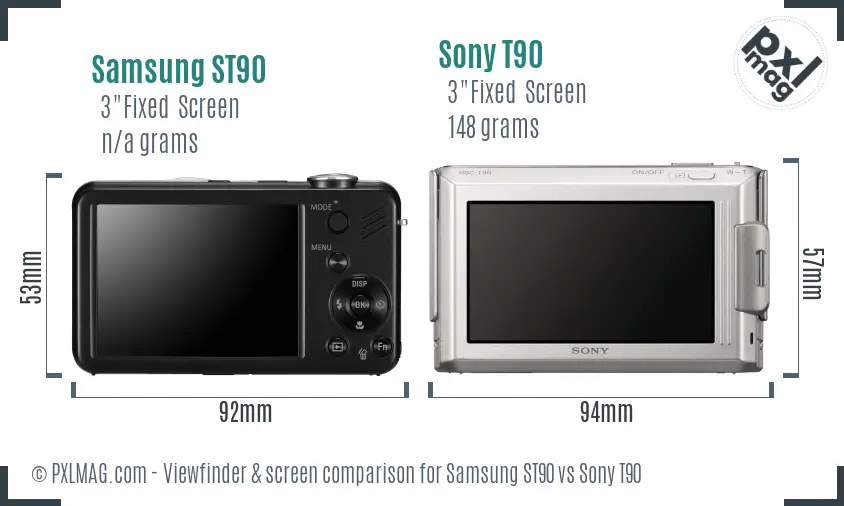 Samsung ST90 vs Sony T90 Screen and Viewfinder comparison