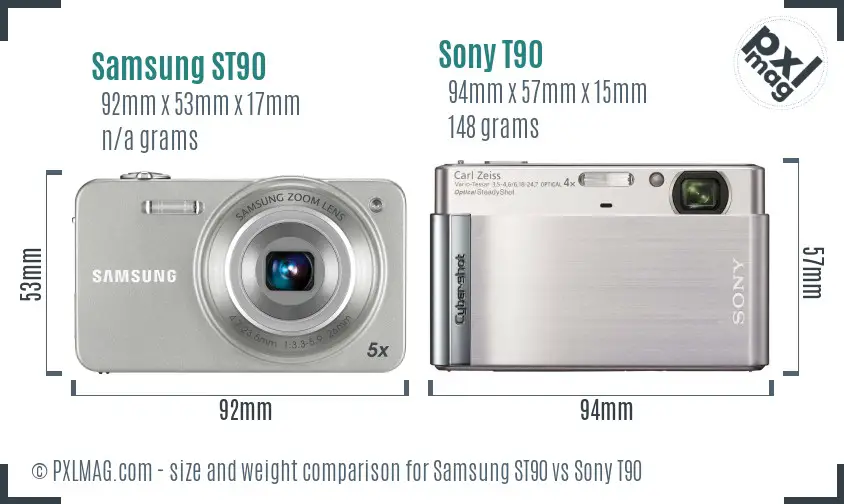 Samsung ST90 vs Sony T90 size comparison