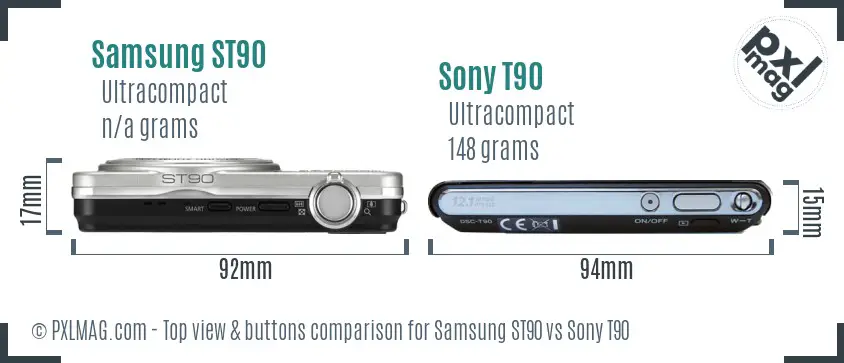 Samsung ST90 vs Sony T90 top view buttons comparison