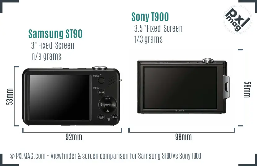 Samsung ST90 vs Sony T900 Screen and Viewfinder comparison