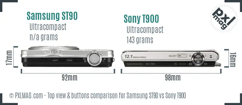 Samsung ST90 vs Sony T900 top view buttons comparison