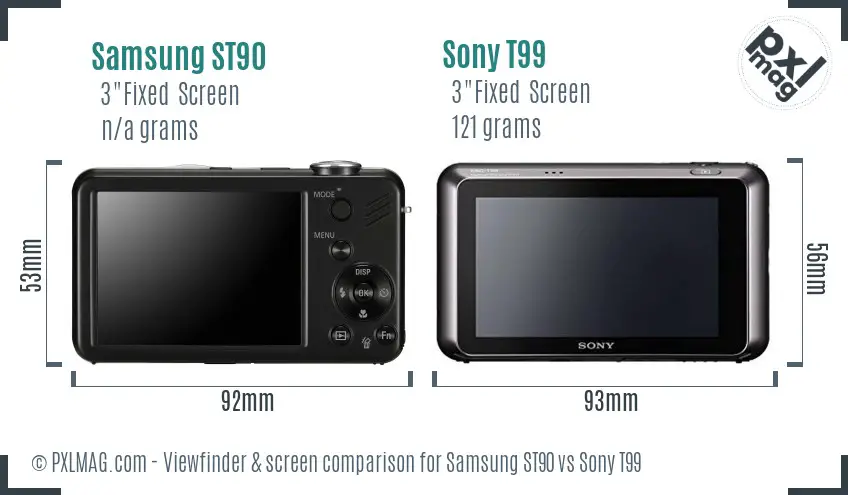 Samsung ST90 vs Sony T99 Screen and Viewfinder comparison