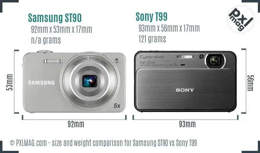 Samsung ST90 vs Sony T99 size comparison