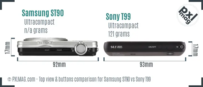 Samsung ST90 vs Sony T99 top view buttons comparison