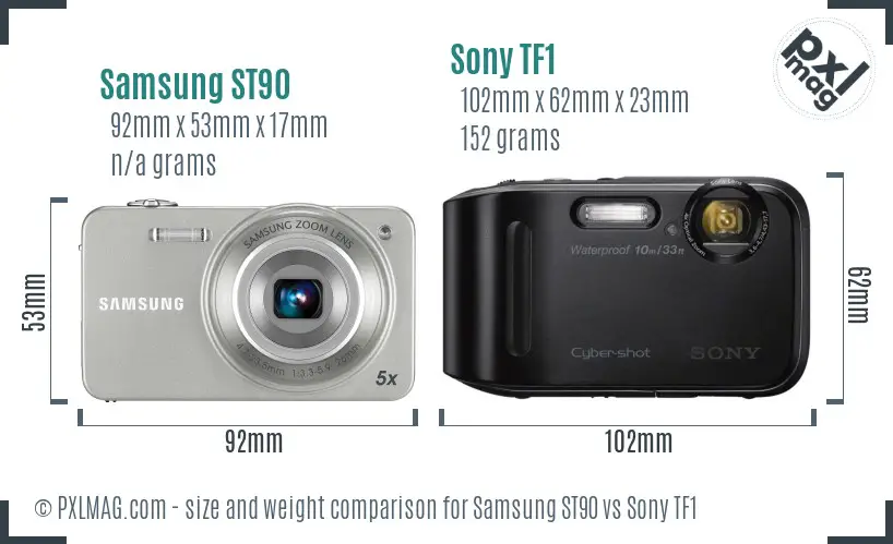 Samsung ST90 vs Sony TF1 size comparison