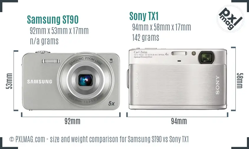 Samsung ST90 vs Sony TX1 size comparison