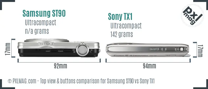 Samsung ST90 vs Sony TX1 top view buttons comparison