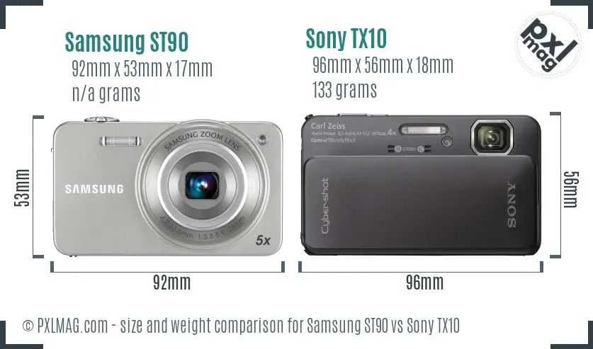 Samsung ST90 vs Sony TX10 size comparison