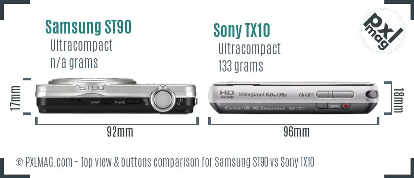 Samsung ST90 vs Sony TX10 top view buttons comparison