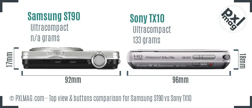 Samsung ST90 vs Sony TX10 top view buttons comparison Samsung ST90 vs Sony TX10 top view buttons comparison