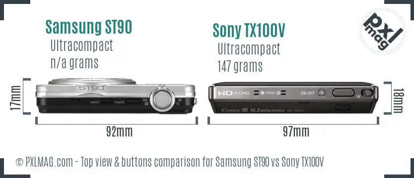 Samsung ST90 vs Sony TX100V top view buttons comparison