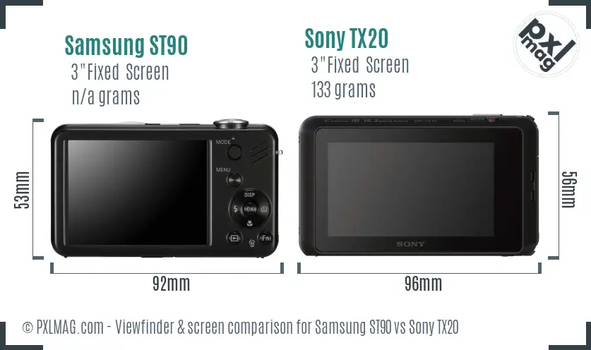 Samsung ST90 vs Sony TX20 Screen and Viewfinder comparison