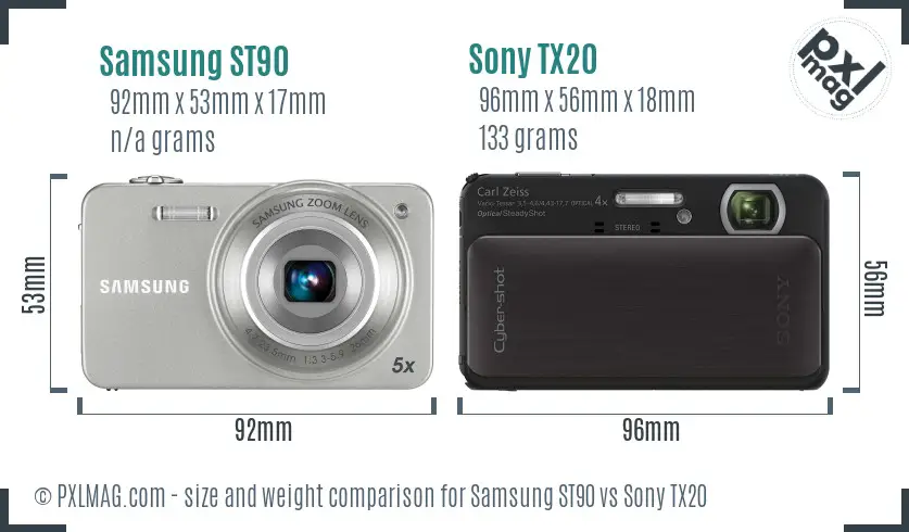 Samsung ST90 vs Sony TX20 size comparison