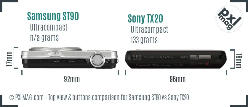 Samsung ST90 vs Sony TX20 top view buttons comparison