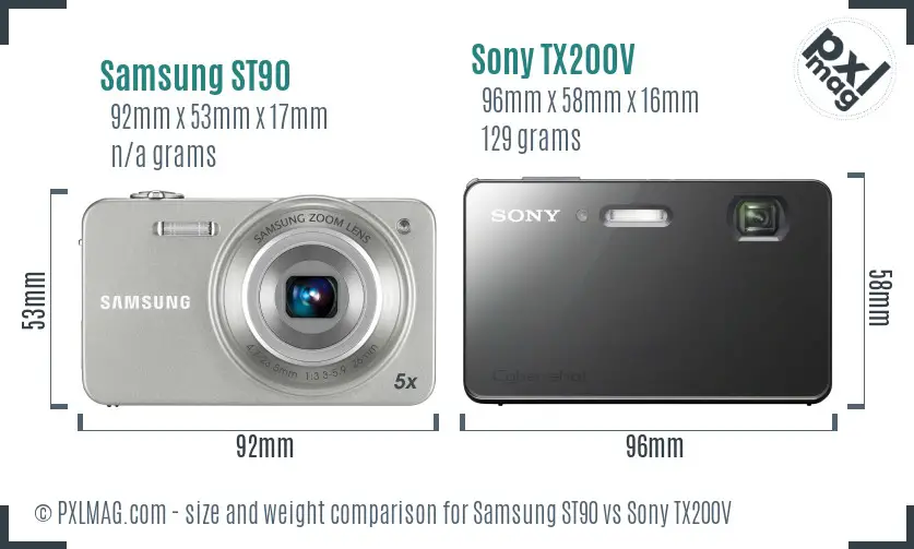 Samsung ST90 vs Sony TX200V size comparison