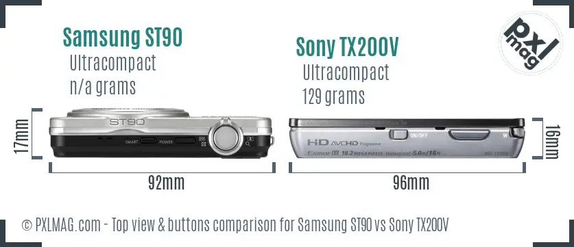 Samsung ST90 vs Sony TX200V top view buttons comparison