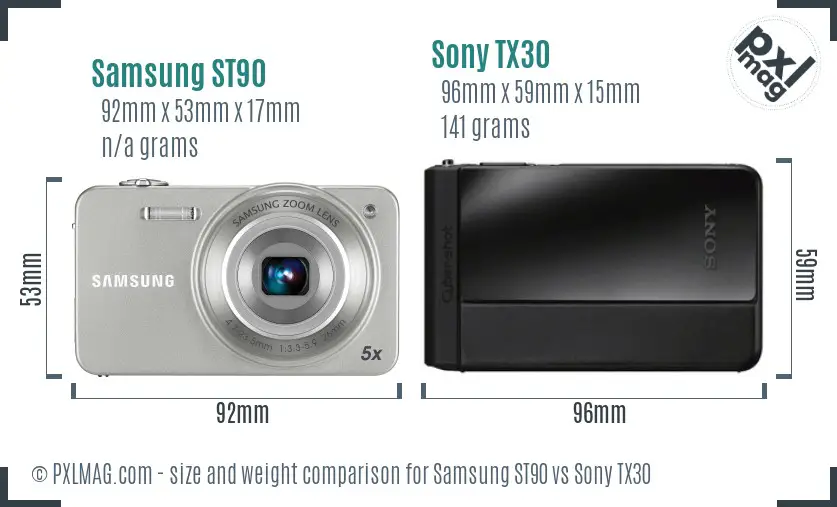 Samsung ST90 vs Sony TX30 size comparison