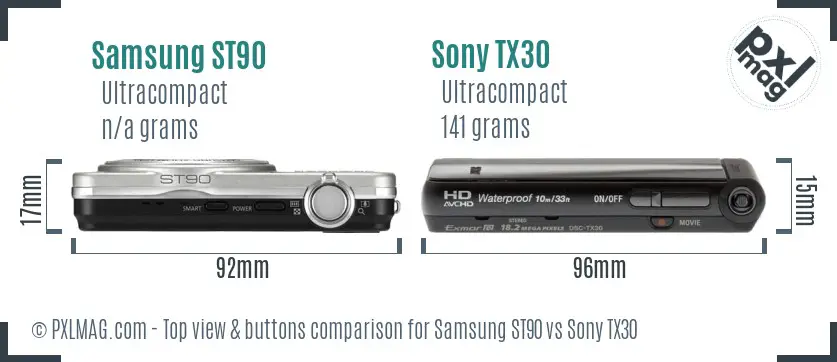 Samsung ST90 vs Sony TX30 top view buttons comparison