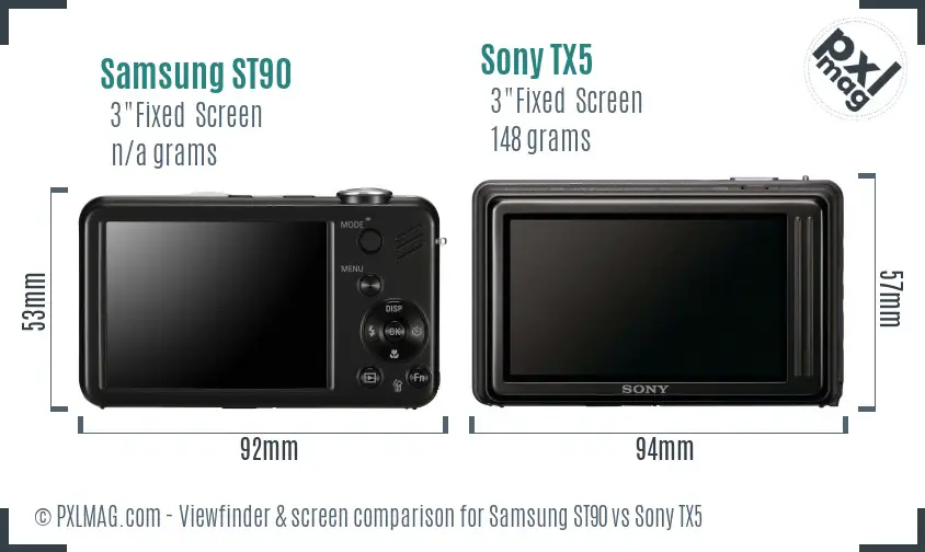Samsung ST90 vs Sony TX5 Screen and Viewfinder comparison