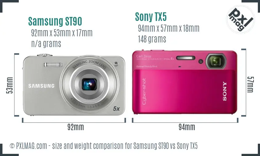 Samsung ST90 vs Sony TX5 size comparison
