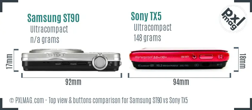 Samsung ST90 vs Sony TX5 top view buttons comparison