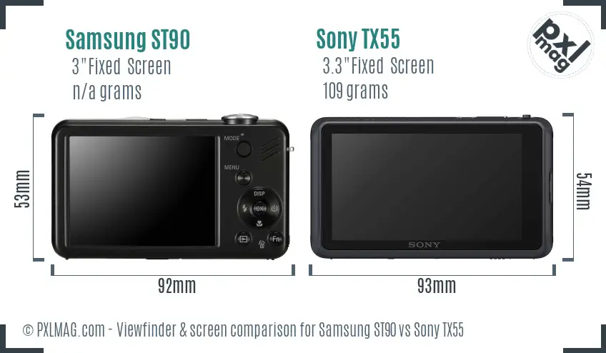 Samsung ST90 vs Sony TX55 Screen and Viewfinder comparison
