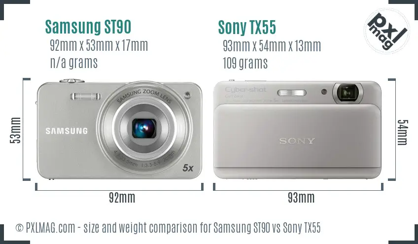 Samsung ST90 vs Sony TX55 size comparison