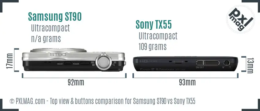 Samsung ST90 vs Sony TX55 top view buttons comparison