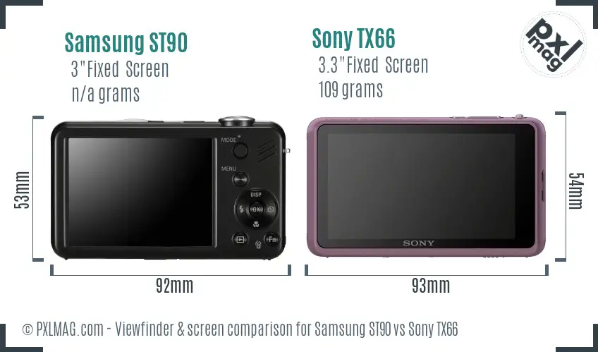 Samsung ST90 vs Sony TX66 Screen and Viewfinder comparison