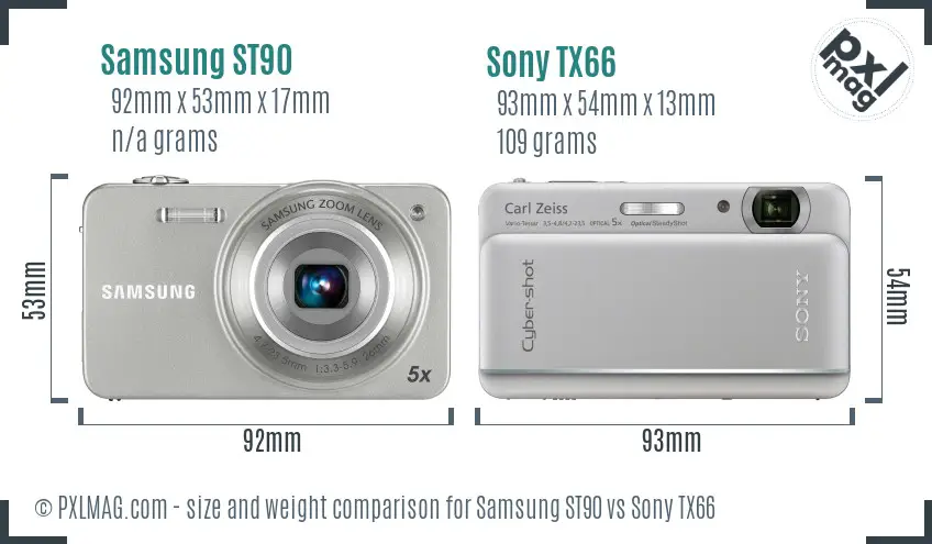 Samsung ST90 vs Sony TX66 size comparison