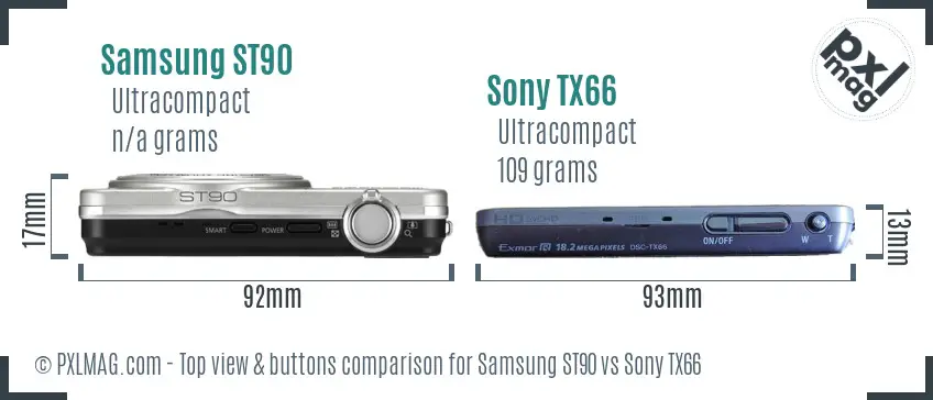 Samsung ST90 vs Sony TX66 top view buttons comparison