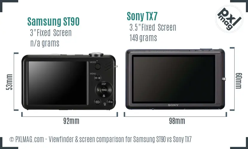 Samsung ST90 vs Sony TX7 Screen and Viewfinder comparison