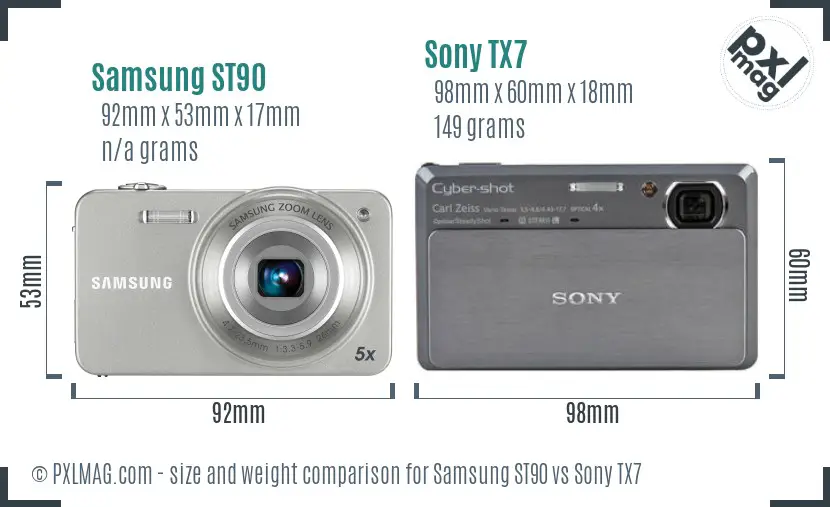 Samsung ST90 vs Sony TX7 size comparison