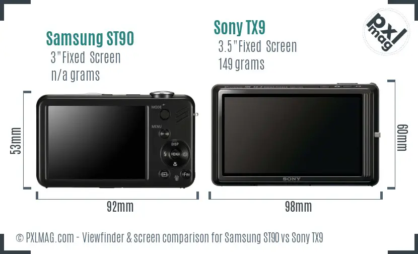 Samsung ST90 vs Sony TX9 Screen and Viewfinder comparison