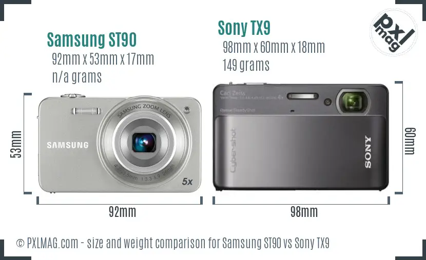 Samsung ST90 vs Sony TX9 size comparison