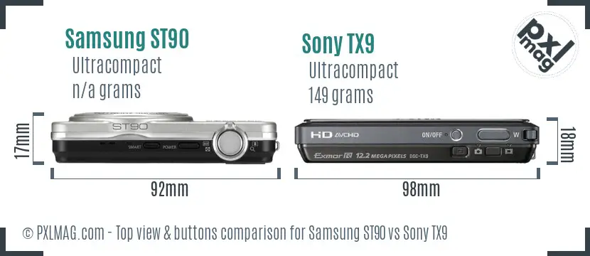 Samsung ST90 vs Sony TX9 top view buttons comparison
