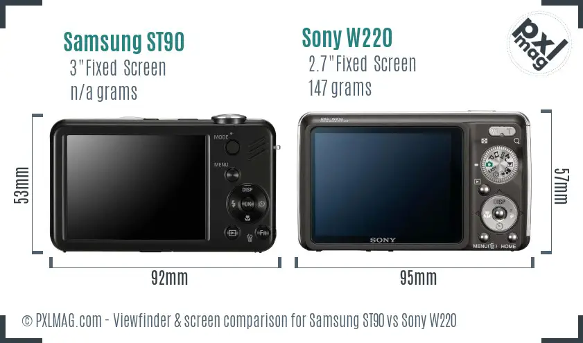 Samsung ST90 vs Sony W220 Screen and Viewfinder comparison