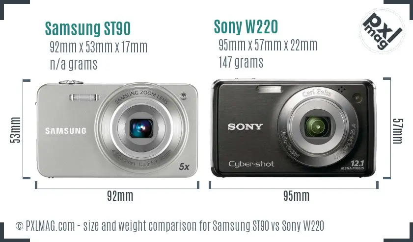 Samsung ST90 vs Sony W220 size comparison