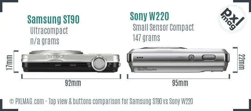 Samsung ST90 vs Sony W220 top view buttons comparison