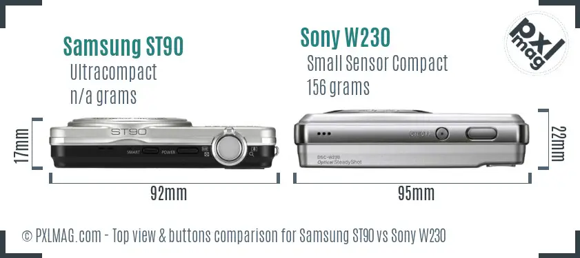Samsung ST90 vs Sony W230 top view buttons comparison Samsung ST90 vs Sony W230 top view buttons comparison