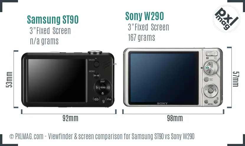 Samsung ST90 vs Sony W290 Screen and Viewfinder comparison