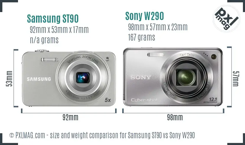 Samsung ST90 vs Sony W290 size comparison