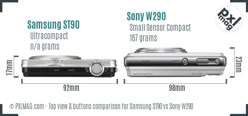 Samsung ST90 vs Sony W290 top view buttons comparison