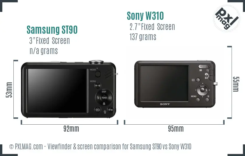 Samsung ST90 vs Sony W310 Screen and Viewfinder comparison