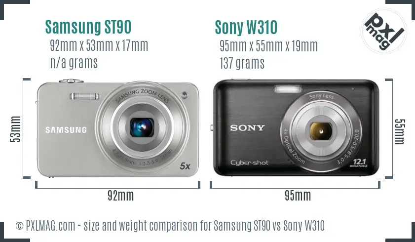 Samsung ST90 vs Sony W310 size comparison